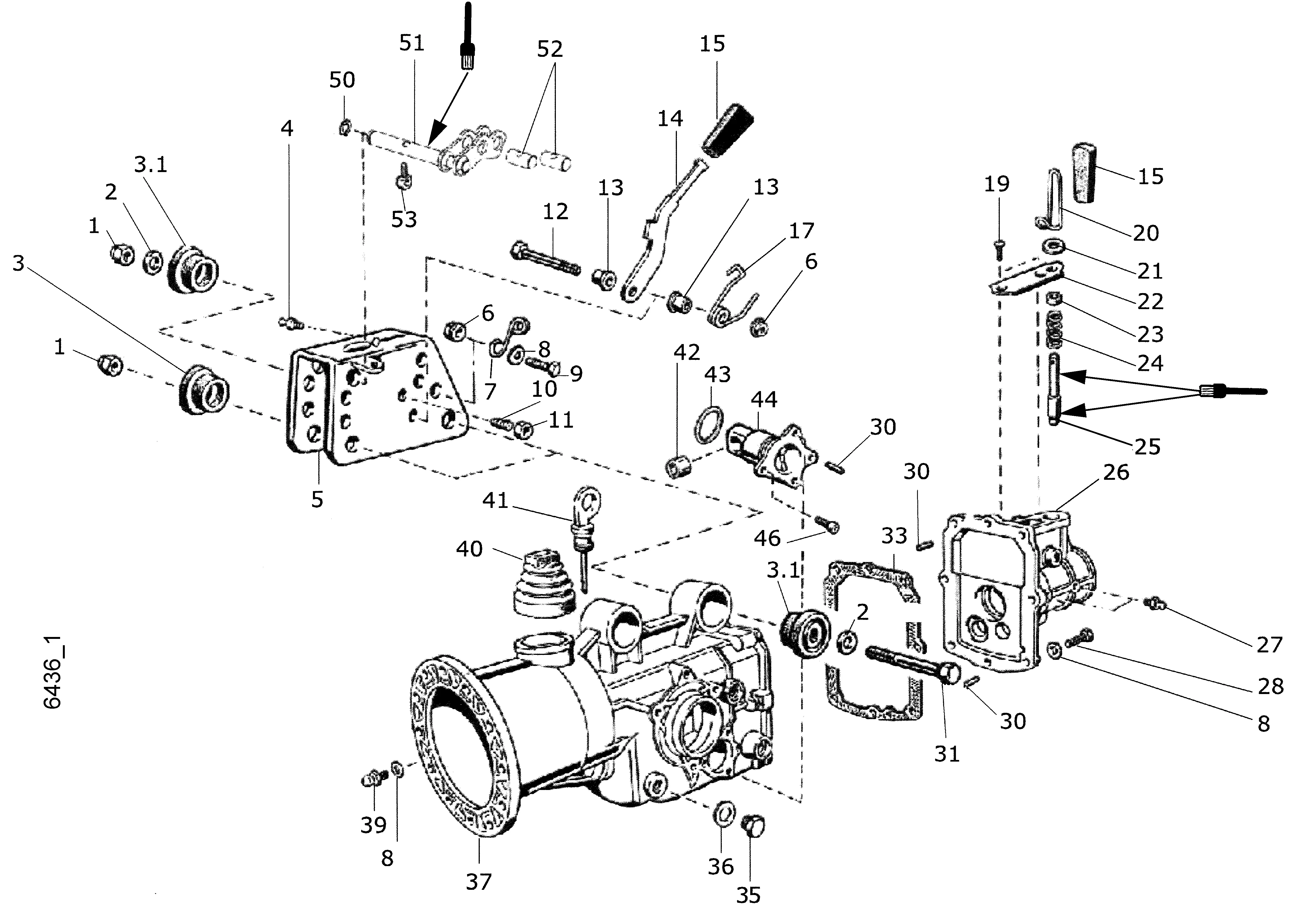 Getriebegehäuse, Schaltelemente, Heckgehäuse
