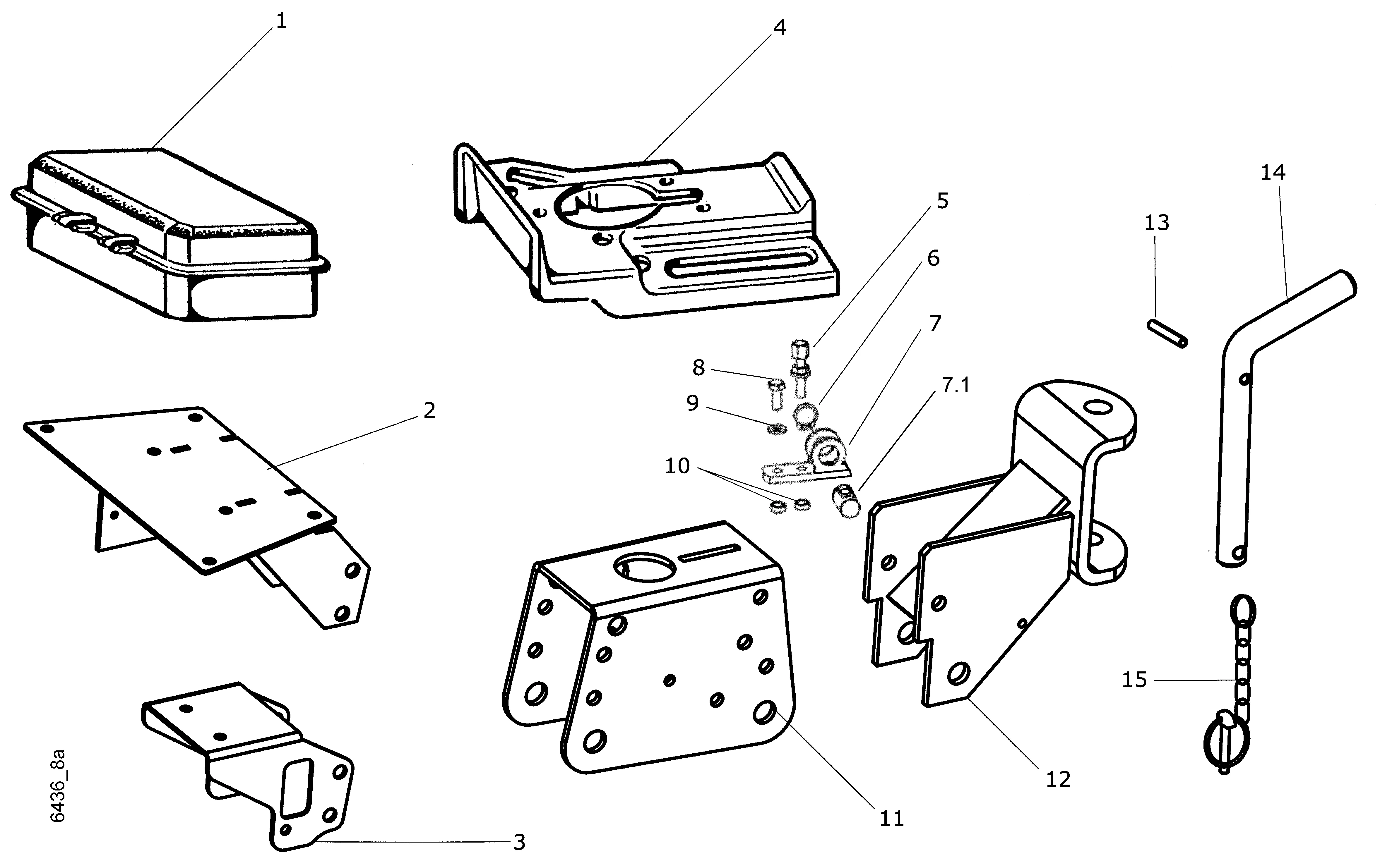 Caisse à outils, coulisse de commande, attelage
