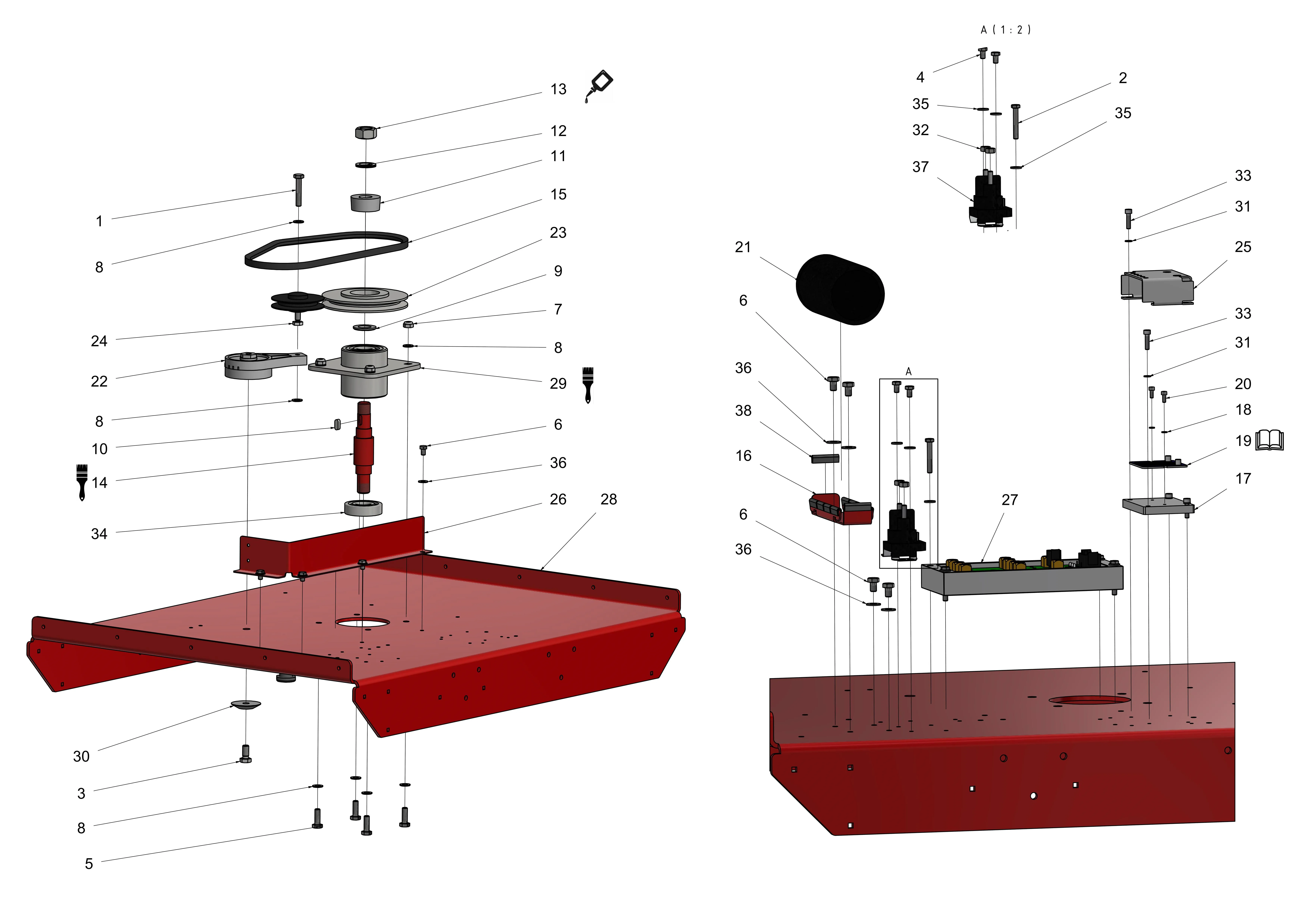 Mähdeck, Messerantrieb, Elektrobauteile