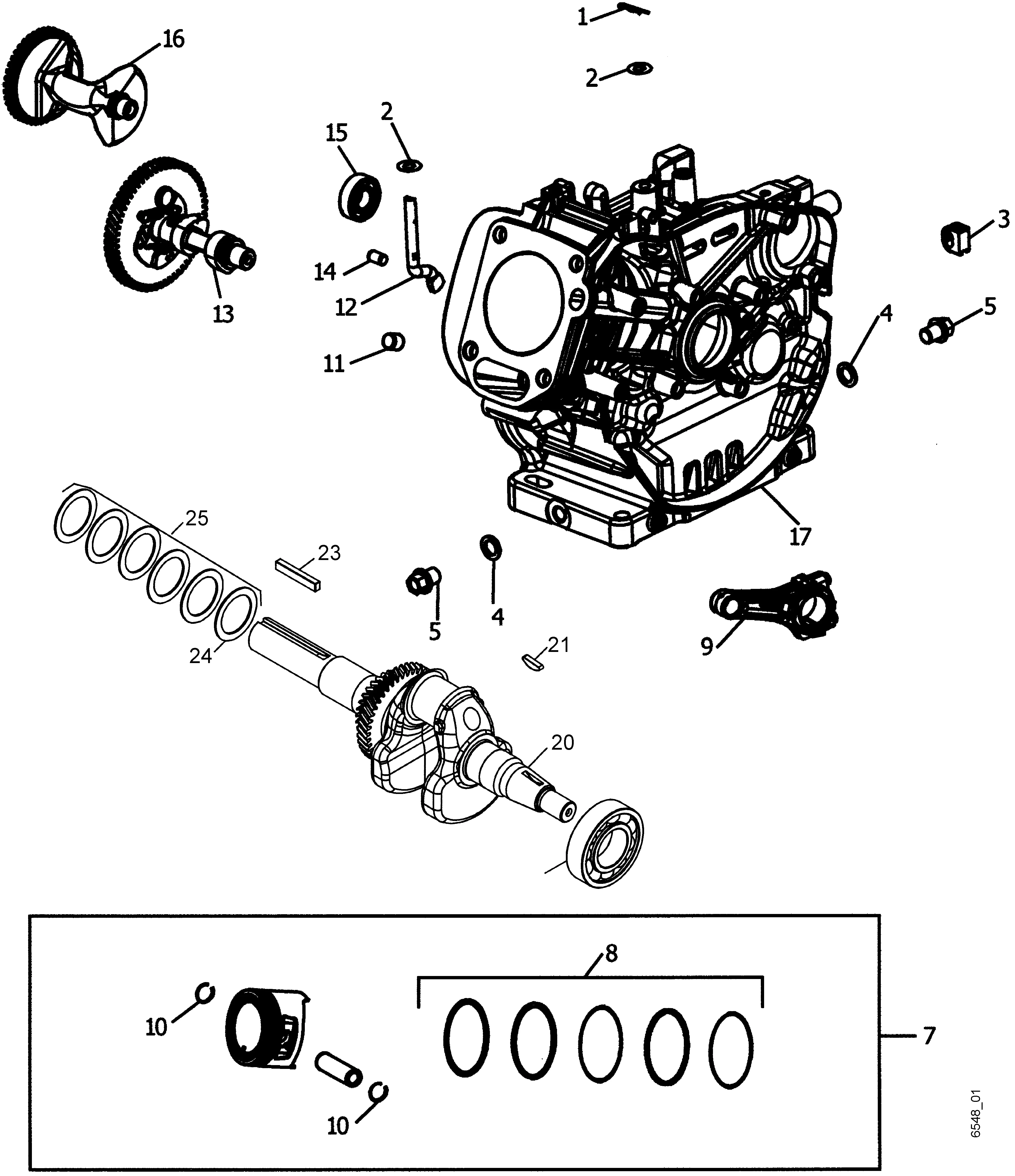 Carter, vilebrequin, piston, arbre à cames