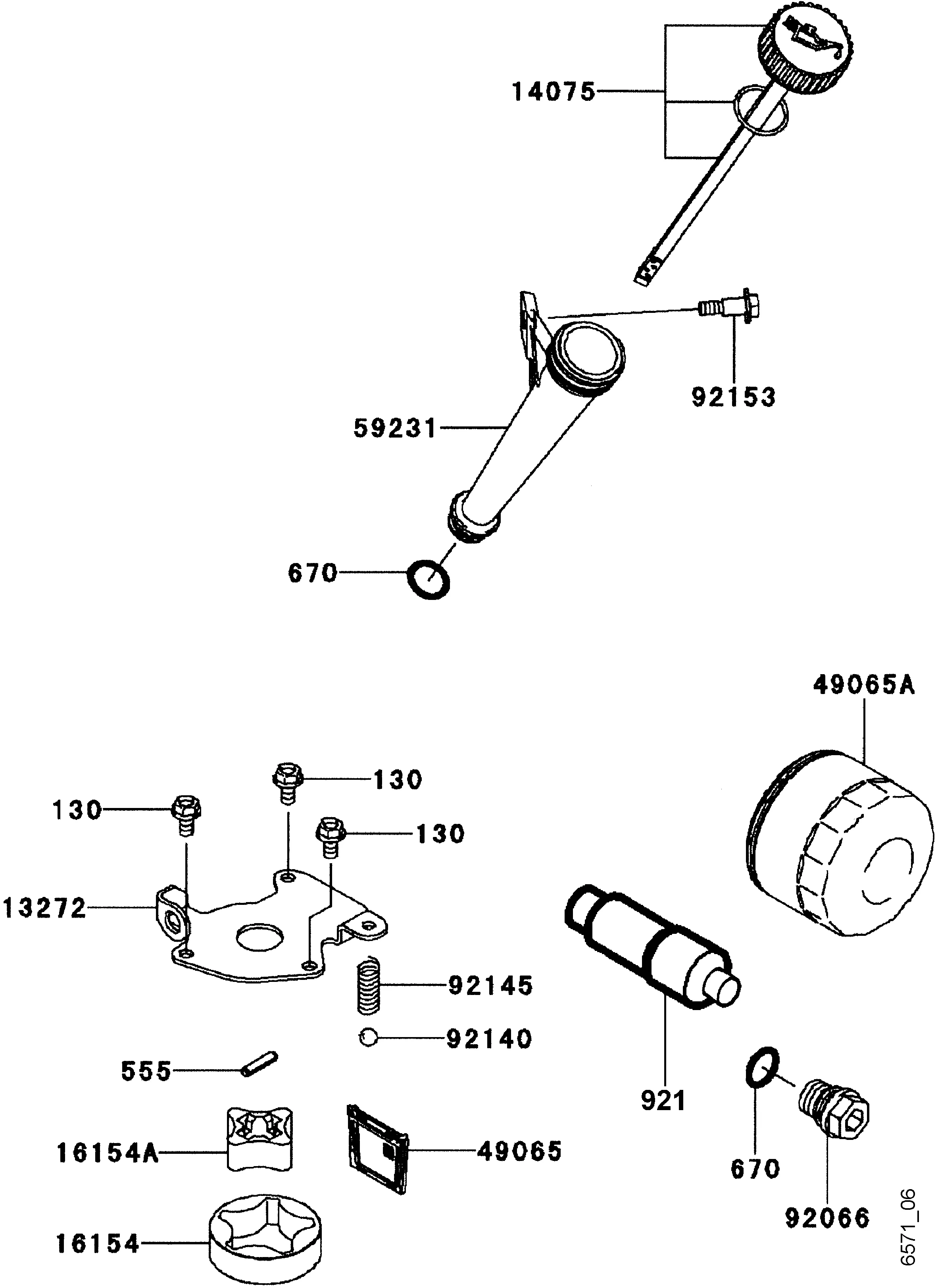 Oil pump, oil filter, dipstic
