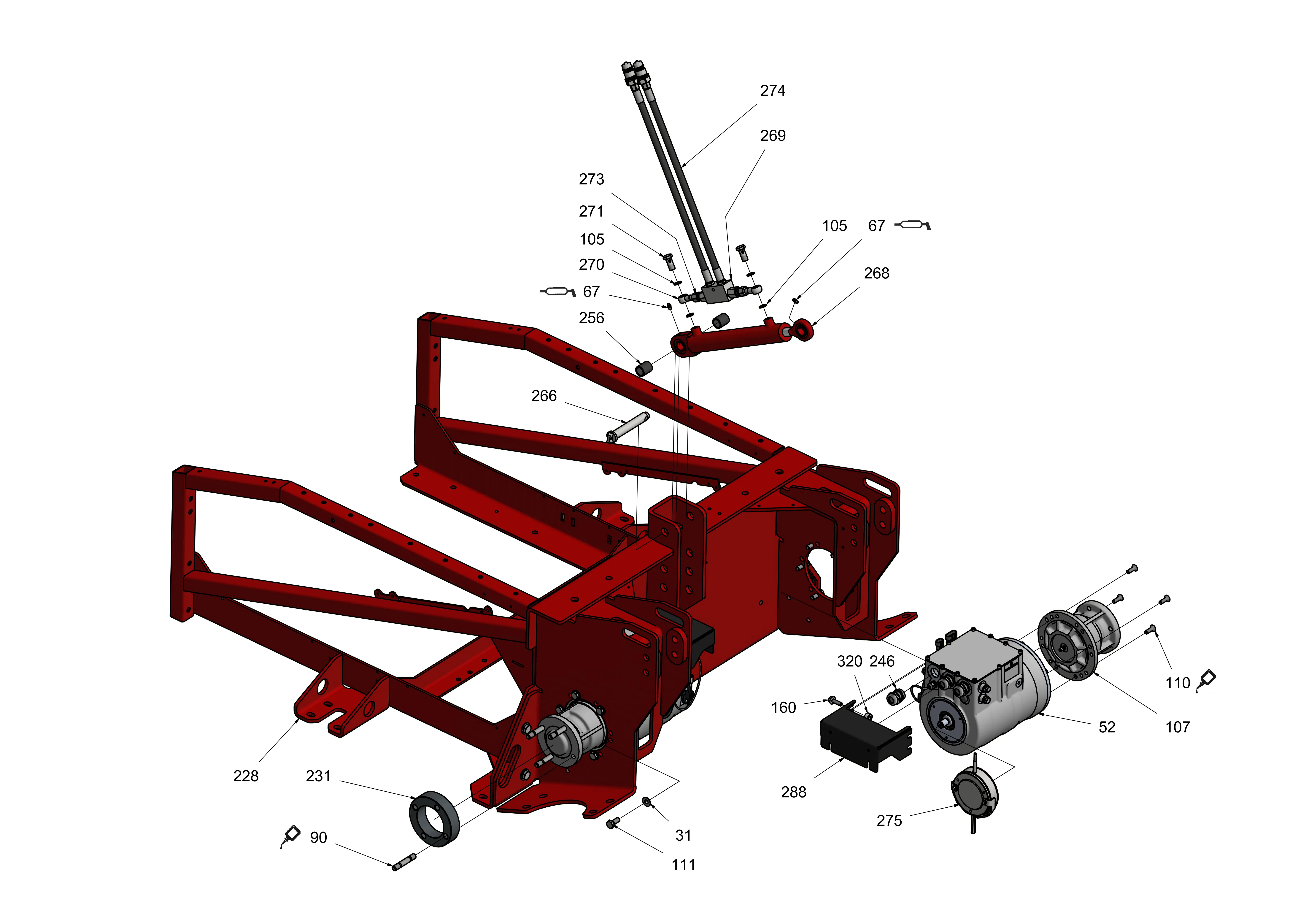 Implement mount, top link; traction drive