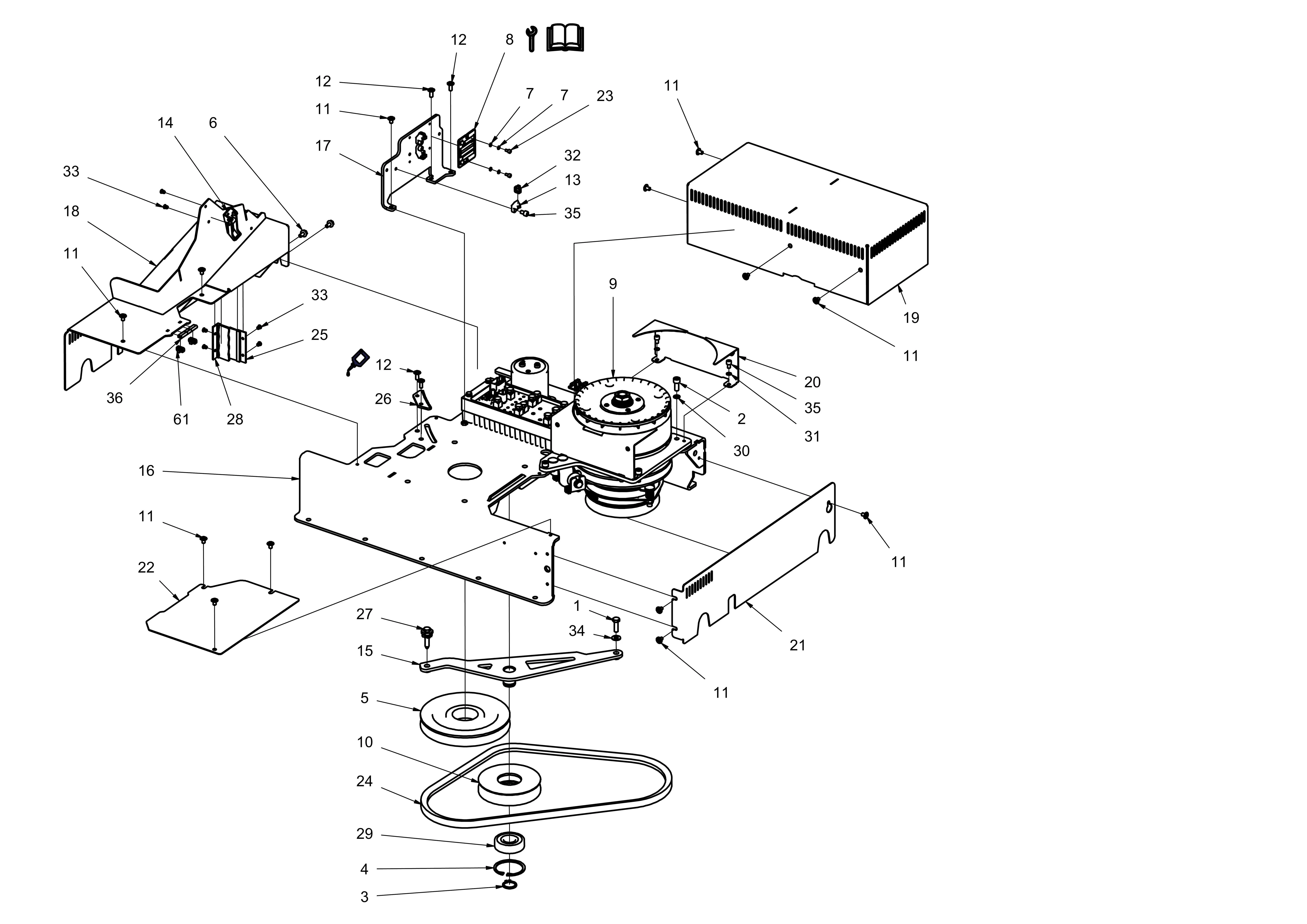 Support moteur, support réservoir, entraînement du moteur