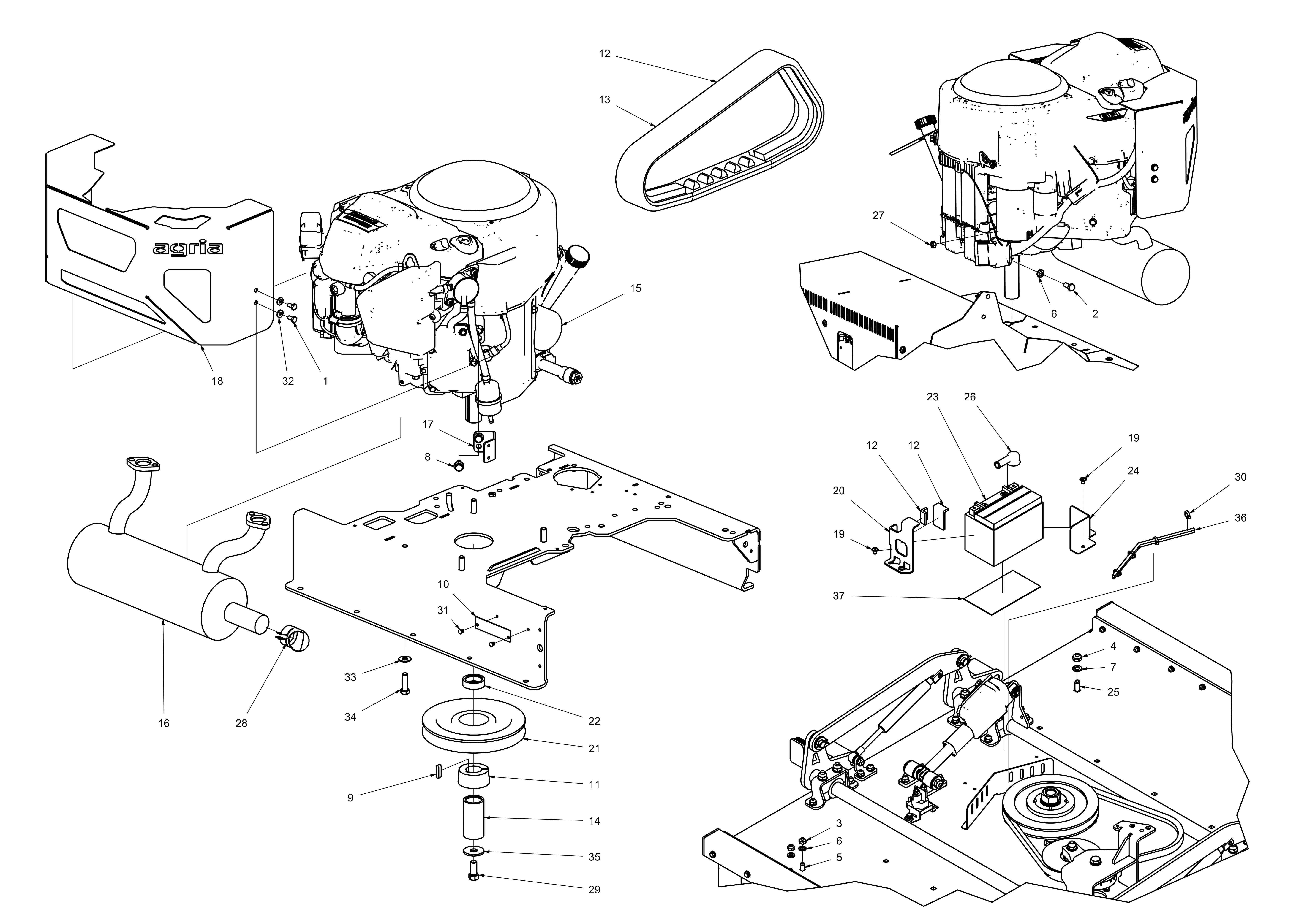 Motoranbauteile, Batterie, Raupenbänder